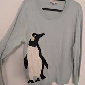 LOFT Light Blue Sweater with Penguin Design